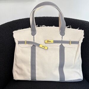 NWOT BOATKIN Cream and Gray Canvas Tote